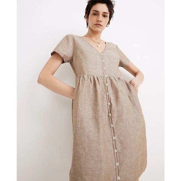 NWT Madewell XS Linen Blend Alexandra Button Front Mini Dress Olive Branch AL713 - Picture 1 of 12